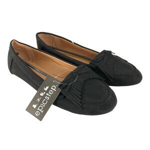 Epicstep Womens Loafers Flats Faux Suede Fringe Slip On Black Size 8